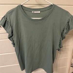 Zara Sage Ruffle Sleeve Tee